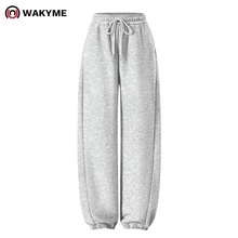 WAKYME 極簡主義女款時尚運動休閒日常純色抽繩口袋束口運動長褲 秋冬 - 淺灰色 - 查看 10