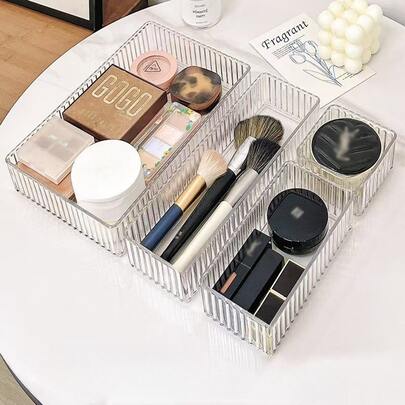 صندوق تنظيم شفاف سميك للأدوات المكتبية، صندوق تخزين جميل وعملي للمكتب والأدراج، صندوق تخزين عيد الميلاد، قابل للتكديس.