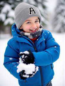 1PC Children's Knitted Hat With 26 Letters Pattern, Solid Color Knitted Caps, Children Hats For Girls, Warm Beanies For Outdoor, Autumn/Winter - Grey - View 4