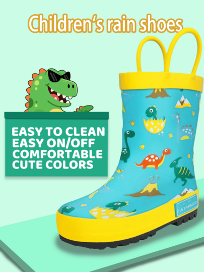 Jungen süße wasserdichte Gummi Regenst iefel mit Dinosaurier-Motiv, bequeme rutschfeste Gummisohlen für Kinder Outdoor-Aktivitäten bei Regen, für alle Jahreszeiten geeignet, leicht zu reinigen, leicht an- und auszuziehen
