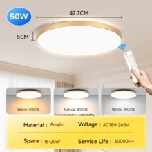 Remote Control Dimmable LED Ceiling Light, 3-Color Adjustable, Simple Style Home Decor Hanging Lamp, Bright For Bedroom/Living Room/Bathroom/Kitchen/Hallway/Porch/Staircase; Available In 30W/40W/50W, Suitable For 180V-265V Household Use - LED Ceiling Light Remote Control Mode - View 20