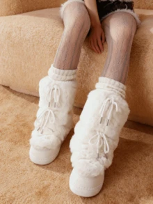 Women's Faux Fur Boots  Fuzzy Fluffy Furry Snow Boots Round Toe With Lace-Up Design Cute Warm Suitable For Christmas Halloween And Winter - trắng - Xem 6