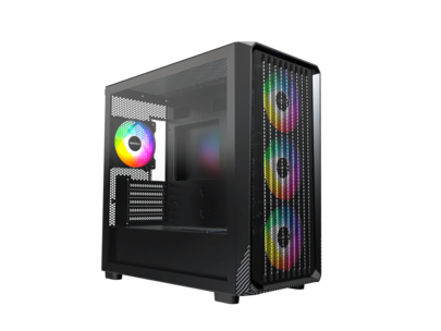 MONTECH X5M - Micro ATX Gaming PC Case, High Airflow, 4x120mm ARGB Fans Pre-Installed, Glass Side Panel, Carbon Fiber Print Accents, Black