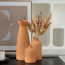 Set Of 3 Minimalist Brown Ceramic Vases - Elegant Home Decor & Wedding Centerpiece - Modern Flower Vases Set - Romantic Gift Idea - 棕色 - 查看 5
