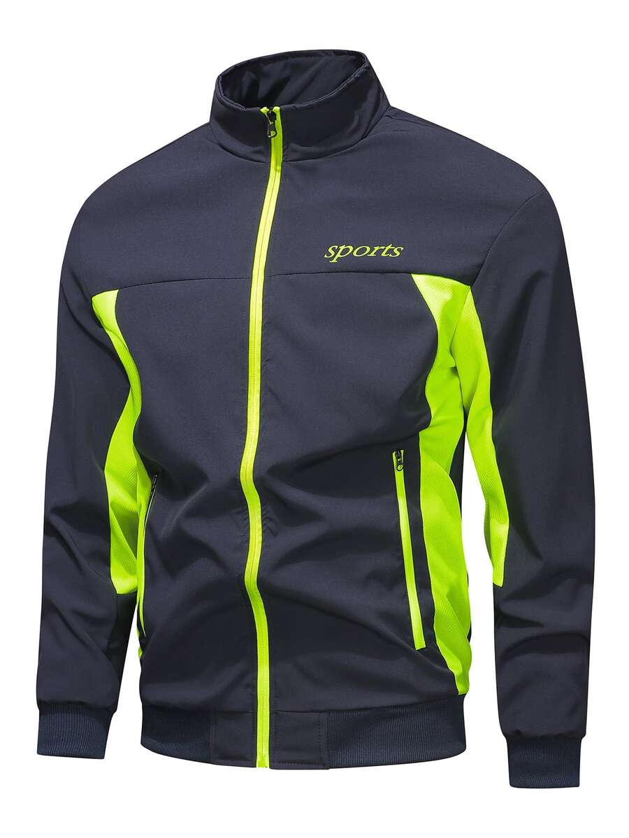 1 件男士时尚百搭舒适立领休闲风衣夹克，秋冬新品 - 藍色 - 查看 1