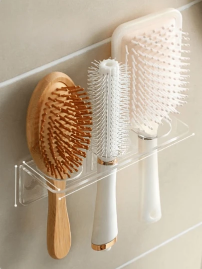 无需打孔，亚克力浴室收纳架，壁挂式梳妆台收纳架，牙刷、梳子和洗漱用品收纳架，可用于存放牙刷、牙膏、梳子、剃须刀、沐浴用品等，适用于浴室、洗衣房、淋浴房等场所，可作肥皂盒、壁挂架使用，方便浴室收纳整理，易于清洁，耐脏。