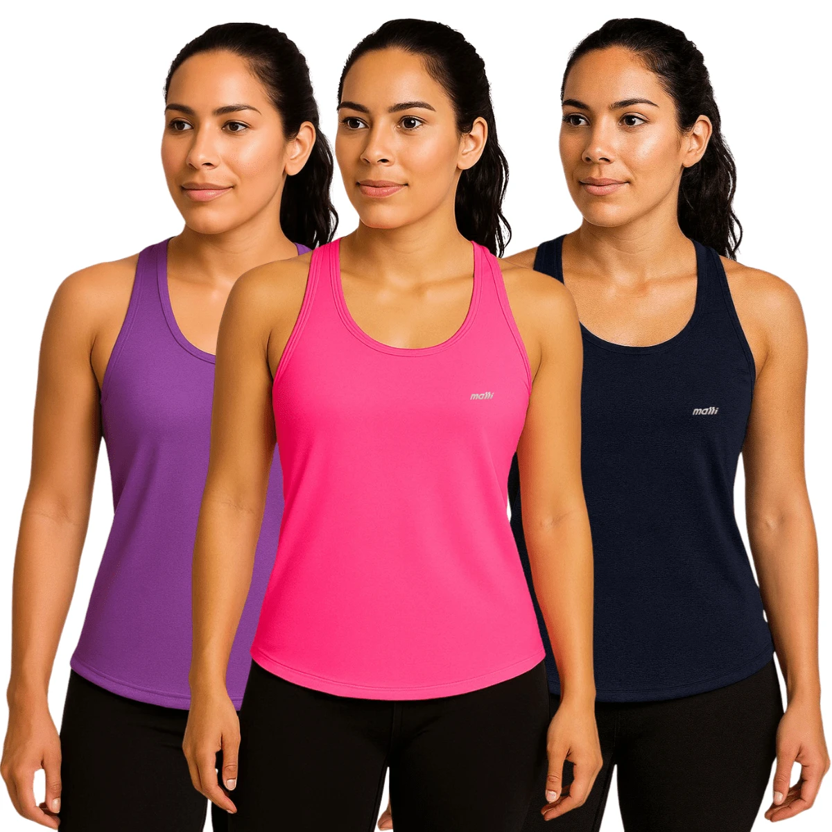 Kit 3 Women's Dryfit Tank Top Gym Workout Running Fitness - Navy/Lilac/Pink - View 1
