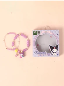 Sanrio Kuromi Purple Beaded Bracelet, Stylish Decor Accessory, Crystal Bead, Adorable Wear, Kuromi Charm, Gift For Enthusiasts, Casual Outfit, Special Events, Kawaii Style, Outfit Enhancer, High-Quality, Durable, Collectible, Unique Design, Ideal Gift, Beaded Jewelry, Sanrio Merchandise, Purple Aesthetic, Gift Ready