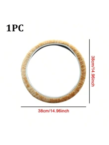 1 件直径 38 厘米毛绒方向盘套，通用温暖毛绒方向盘保护套，适合秋冬季 - 米色 - 查看 3