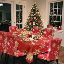 Set de fețe de masă și huse de scaun cu imprimeu digital decorativ cu model de fulgi de zăpadă de Crăciun 1/4/5/6/35 buc - Față de masă rezistentă la praf și lavabilă pentru mobilier de interior, potrivită pentru decorul sufrageriei interioare, reuniuni de familie, cadouri, petreceri de sărbători