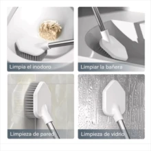 Kit 3 Piezas: Cepillo-Escobilla para Baño 2 en 1 + Soporte | Perfecto para Limpieza del Retrete y Mantenimiento del Baño - Blanco y Negro - Ver 6