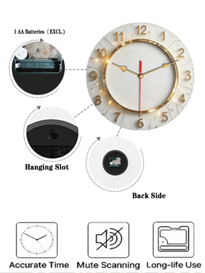 Pc Elegante Goud Frame 10 12 Inch Round Wand Klok Quiet, Easy To Install, Battery Operated (AA Batteries Not Included) Home, Studio, Kitchen, Bedroom, Garage, Concert Hall Living Room Home view 6