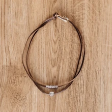 1PC Boho Suede Women'S Double Layer Love Heart Pendant Necklace Vintage Cowboy Style Brown Faux Leather Perfect - 棕色 - 查看 6