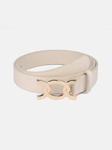 1pc Solid Color Casual PU (Polyurethane) Decorative Belt For Women, Geometric Pattern Buckle, Suitable For Daily Use