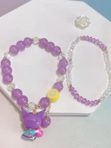 Sanrio Kuromi Purple Beaded Bracelet, Stylish Decor Accessory, Crystal Bead, Adorable Wear, Kuromi Charm, Gift For Enthusiasts, Casual Outfit, Special Events, Kawaii Style, Outfit Enhancer, High-Quality, Durable, Collectible, Unique Design, Ideal Gift, Beaded Jewelry, Sanrio Merchandise, Purple Aesthetic, Gift Ready