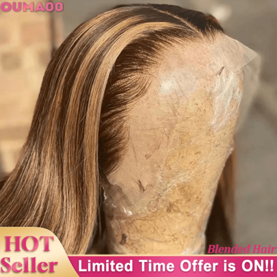 200% Density Highlight Ombre Straight Wig 13x4 13*6 5x5 Lace Front Wigs Human Blend Hair Pre Plucked With Baby Hair HD Transparent Bone Straight Lace Frontal Wig Brazilian Virgin Hair Pre-Cut Lace Pre-Bleached Knots For 8-34 Inch Natural Look Honey Blonde Color Wig For Women Factory Wholesale Wig