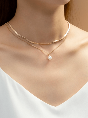 1 pieza Collar de doble capa con colgante de bola blanca de acero inoxidable, minimalista y versátil para mujeres, adecuado para cualquier ocasión, fiesta, uso diario, versátil