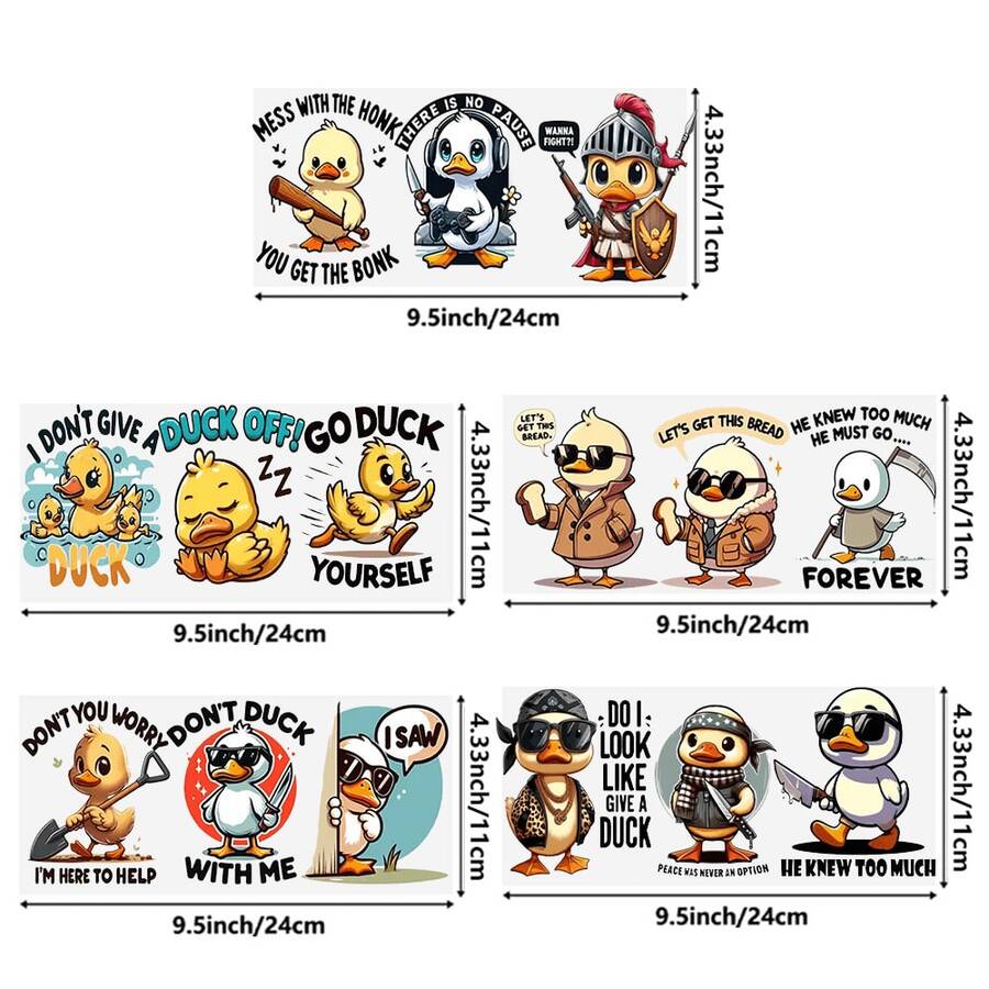 5pcs, Duck UV DTF Transfer Stickers, Glass/Drink Stickers For 16 Oz Cups, Self-Adhesive Cartoon Duck Graphics, Plastic Crystal Decorations, Cartoon Themed Decorative Stickers For DIY