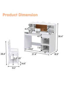 White Kids Desk, Study Desk and Chair Set with Bookshelf, Bulletin Board, and Cabinets - Ideal for Boys and Girls Ages 3-8 - Blanco - Ver 8