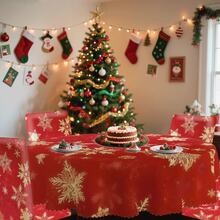 Set de fețe de masă și huse de scaun cu imprimeu digital decorativ cu model de fulgi de zăpadă de Crăciun 1/4/5/6/35 buc - Față de masă rezistentă la praf și lavabilă pentru mobilier de interior, potrivită pentru decorul sufrageriei interioare, reuniuni de familie, cadouri, petreceri de sărbători