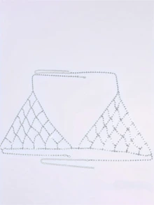 1pc Sexy Hollow Mesh Chest Chain, Rhinestone Bikini Body Chain Accessory For Nightclub, Stage Performance