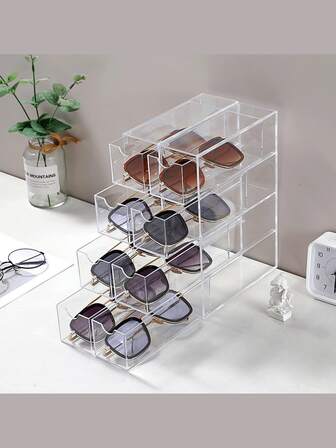 1pc Acrylic Sunglasses Storage Box, Multi-Functional Stackable Drawer Tray, Jewelry Tray, High Load-Bearing Capacity, Convenient For Home And Office Use