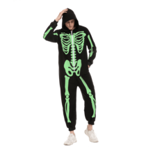 Joyfy Adult Men Halloween Skeleton Pajama, Family Matching Skeleton Bodysuit Pajama For Halloween Cosplay Party (Glow In The Dark)
