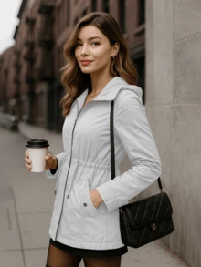 Chamarra Casual con Cintura Ajustable y Bolsillos Tandera - Blanco - Ver 2