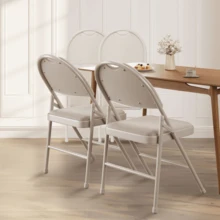 4 Pack Folding Chairs, Linen Padded Foldable Chair Set of 4, Heavy Duty Metal Folding Chair with Soft Cushion and Back, Upholstered Chair for Home Office Party, Gray - Beis - Ver 2