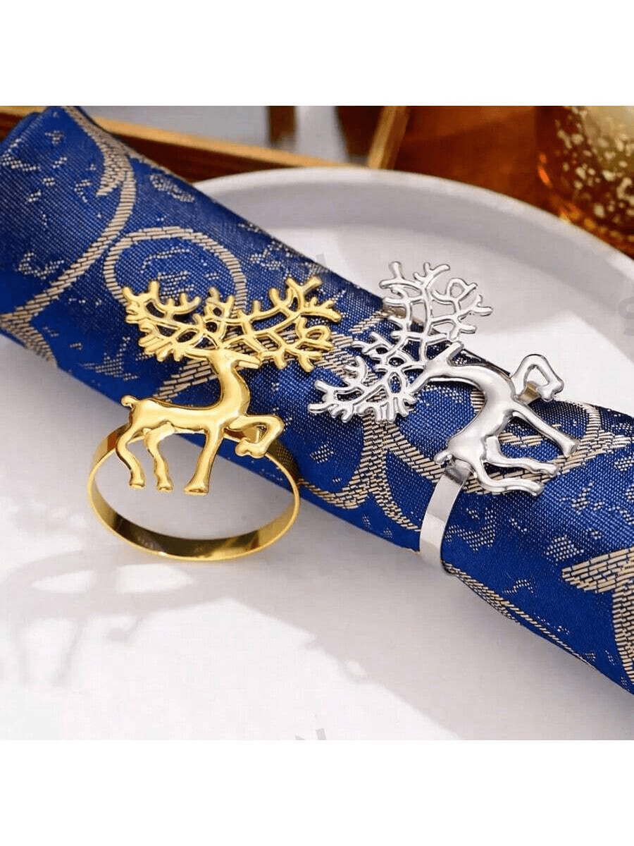 طقم من 6 قطع من حلقات مفارش الطعام المعدنية بتصميم أنيق وعتيق على شكل رنة عيد الميلاد، مناسب للزينة في المناسبات الاحتفالية والأعراس والعشاء