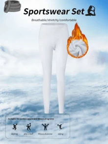 A Set Of Solid Color High-Neck Thermal Underwear For Women In Autumn And Winter. Fashionable Design, Close-Fitting, Cold-Resistant, Warm, Comfortable And Elastic. Black As A Gift For Autumn And Winter - 白色 - 查看 4