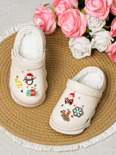 HOEASE 女孩冬季毛绒衬里木屐，EVA 软底舒适一脚蹬花园鞋和沙滩鞋，适合男孩和女孩，适合寒冷天气，室内和室外使用，是万圣节、圣诞节的理想礼物