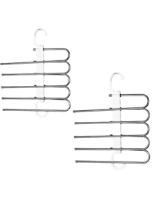 2 Pcs Space Saving Multipurpose Hangers, Plastic Wardrobe Storage Rack, Multifunctional Non-Slip Wardrobe Pants Rack, Portable Foldable Hanger, S-Shaped Pants Rack, Wardrobe Hanger Storage Rack With Hooks For Pants And Leggings, Antique Style For Wardrobe Storage, Travel Essential - Silver - View 11