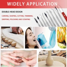 10 件不锈钢雕刻刀套装，包括便携式手持绳仿皮套、3D 雕刻防滑手柄，适用于粘土雕刻、雕刻、陶瓷塑形、蜡雕、牙模、DIY 手工艺、陶艺雕刻工具套件 - 紅色 - 查看 9