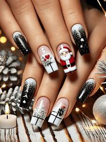 Paznokcie świąteczne, śliczne paznokcie, Święty Mikołaj, choinka, jesienne paznokcie prasowane