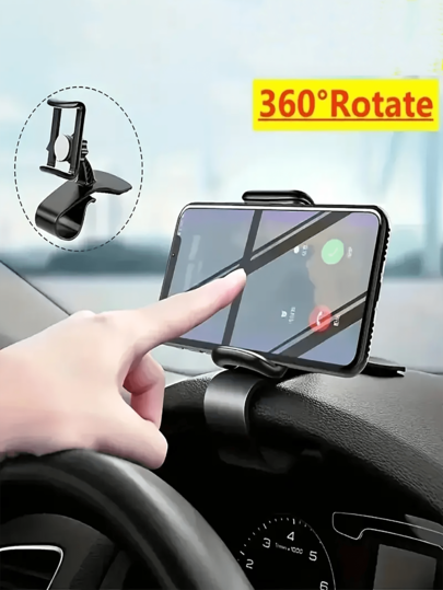 360 Degree Rotatable Car Phone Holder, Easy To Use Non-Slip Holder, 180 Degree Tilt Dashboard Clip Mount, Multi-Function ABS Dashboard Mounting Bracket, Suitable For GPS Navigation, Fits Sunvisor, Rearview Mirror, Compatible With Most Phones