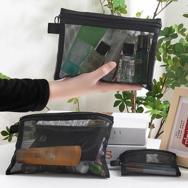 1 Pieza Bolsa de almacenamiento de maquillaje y artículos de tocador, Bolsa de almacenamiento de cosméticos de malla transparente, Portátil, Utilizada para almacenar cosméticos y artículos de tocador de viaje, Bolsa de aseo impermeable para viajes, Bolsa de maquillaje de gran capacidad para hombres y mujeres