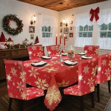 Set de fețe de masă și huse de scaun cu imprimeu digital decorativ cu model de fulgi de zăpadă de Crăciun 1/4/5/6/35 buc - Față de masă rezistentă la praf și lavabilă pentru mobilier de interior, potrivită pentru decorul sufrageriei interioare, reuniuni de familie, cadouri, petreceri de sărbători