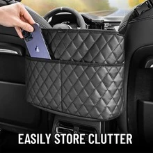 Car Wallet Storage Bag - Durable Leather Seat Back Storage Box, Front Seat Storage Divider, Pet And Child Driver-Specific Storage Net Bag - 黑色 - 查看 9
