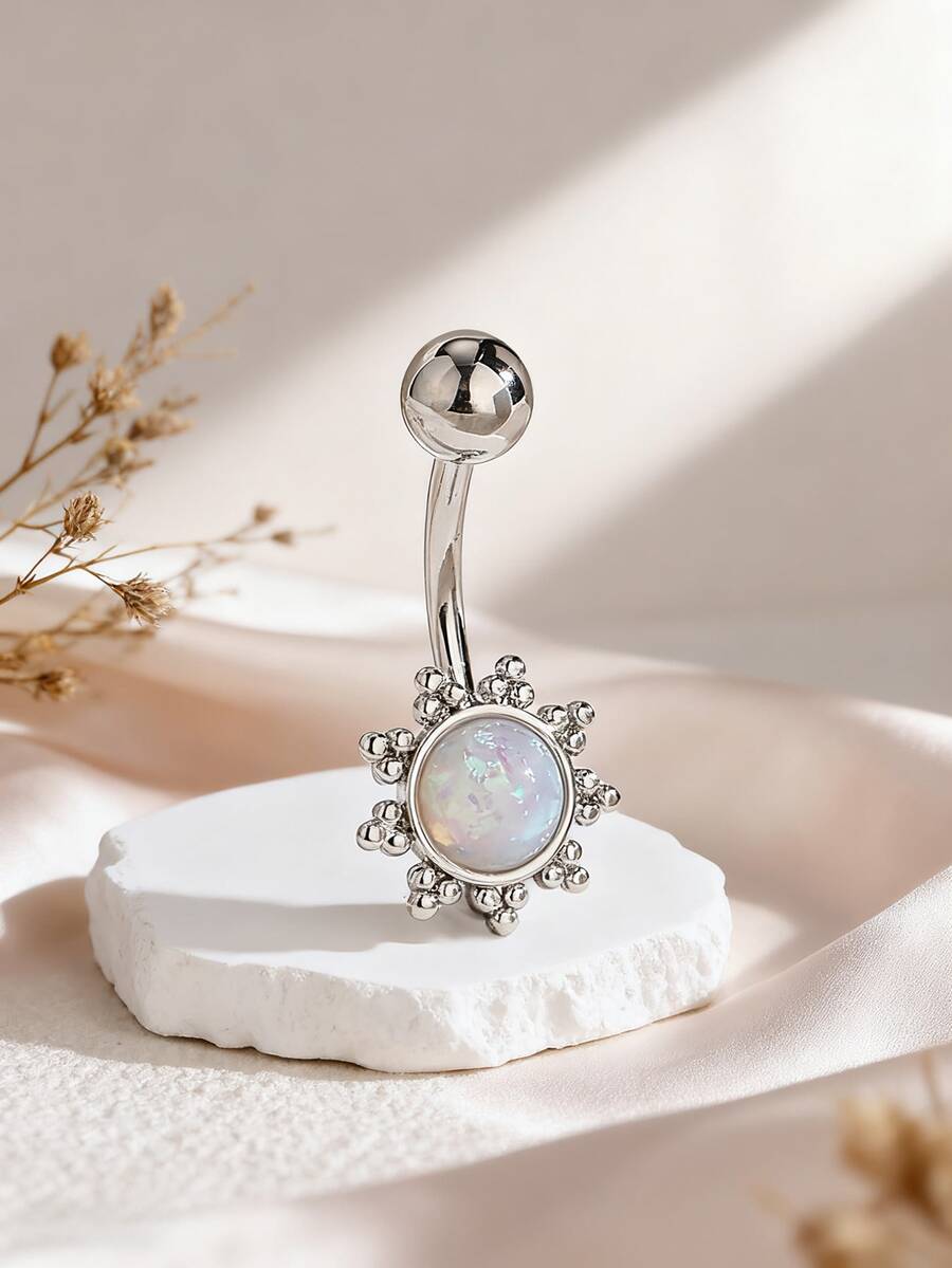 1 件可爱向日葵仿蛋白石肚脐穿孔环