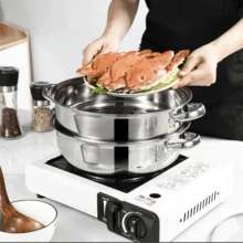 1个不锈钢蒸锅，多功能蒸锅带盖，适用于电磁炉、燃气灶和电炉，厨房用具，厨房工具，厨房配件，家用厨房用品 - 銀色 - 查看 11