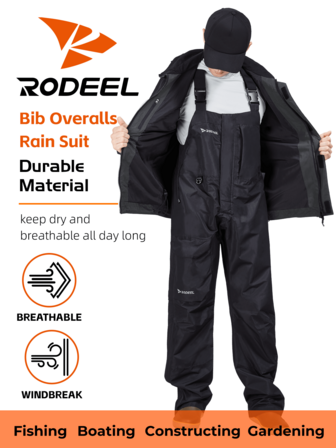 RODEEL Men's Outdoor Functional Waterproof Jacket Set Windproof, Durable, Breathable Reflective Markings Hiking, Fishing, Boating, Construction, Gardening