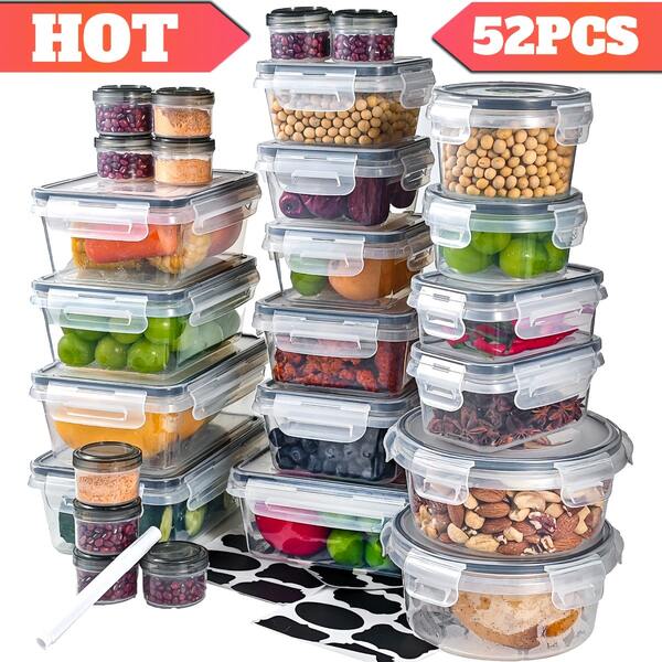48-52 Pieces/Set Food Storage Container Set, Crisper, Easy Fix Lids (24 Lids + 24 Containers) (26 Lids + 26 Containers) - Sealed Plastic Containers For Pantry, Travel, Outdoor Picnics, Kitchen Organization, Free Labels And Tags