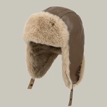 复古飞行员摩托车捕手帽，男女通用纯色加厚保暖内衬防风冬季帽