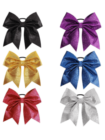 1個 7インチ光沢のあるオニオンピンクのリボンヘアスクランチー、無地ミニマリストエラスティックヘアタイ、チアリーダーグリッターリボンヘアアクセサリー、レッドリボン、フォーマルな機会、チアリーディングに適しています