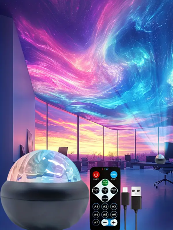 1 Stück Nordlicht LED Lichtprojektor - Lebendige, farbenfrohe Deckenbeleuchtung mit Fernbedienung, USB betrieben, geeignet für Spielzimmer, Schlafzimmer und Partys, Partybeleuchtung | Stimmungsbeleuchtung | langanhaltend Kunststoff