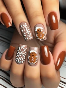 Paznokcie świąteczne, śliczne paznokcie, Święty Mikołaj, choinka, jesienne paznokcie prasowane