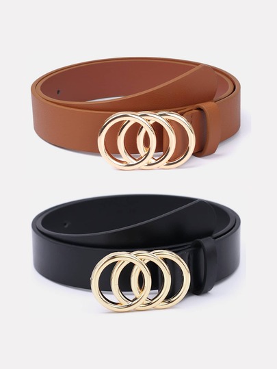 1pc Solid Color Casual PU (Polyurethane) Decorative Belt For Women, Suitable For Daily Use With Triple Buckle