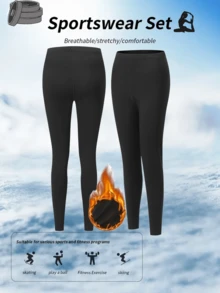 A Set Of Solid Color High-Neck Thermal Underwear For Women In Autumn And Winter. Fashionable Design, Close-Fitting, Cold-Resistant, Warm, Comfortable And Elastic. Black As A Gift For Autumn And Winter - màu đen - Xem 4