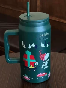 SNOOPY HAPPY HOLIDAY GreenTumbler Cup 1500ml, Unique Design, Large Handle for Convenience, Contain PP Straw, Stainless Steel Inner Liner, Ideal for Outdoor or Indoor Use - 綠色 - 查看 4